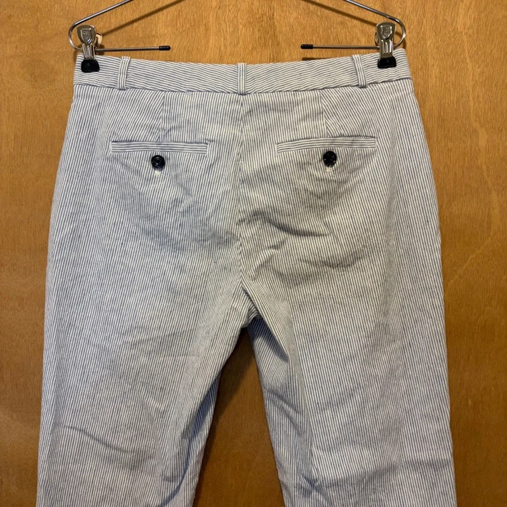 Banana Republic Avery Trousers Women 4 Blue White Seersucker Striped Linen Blend